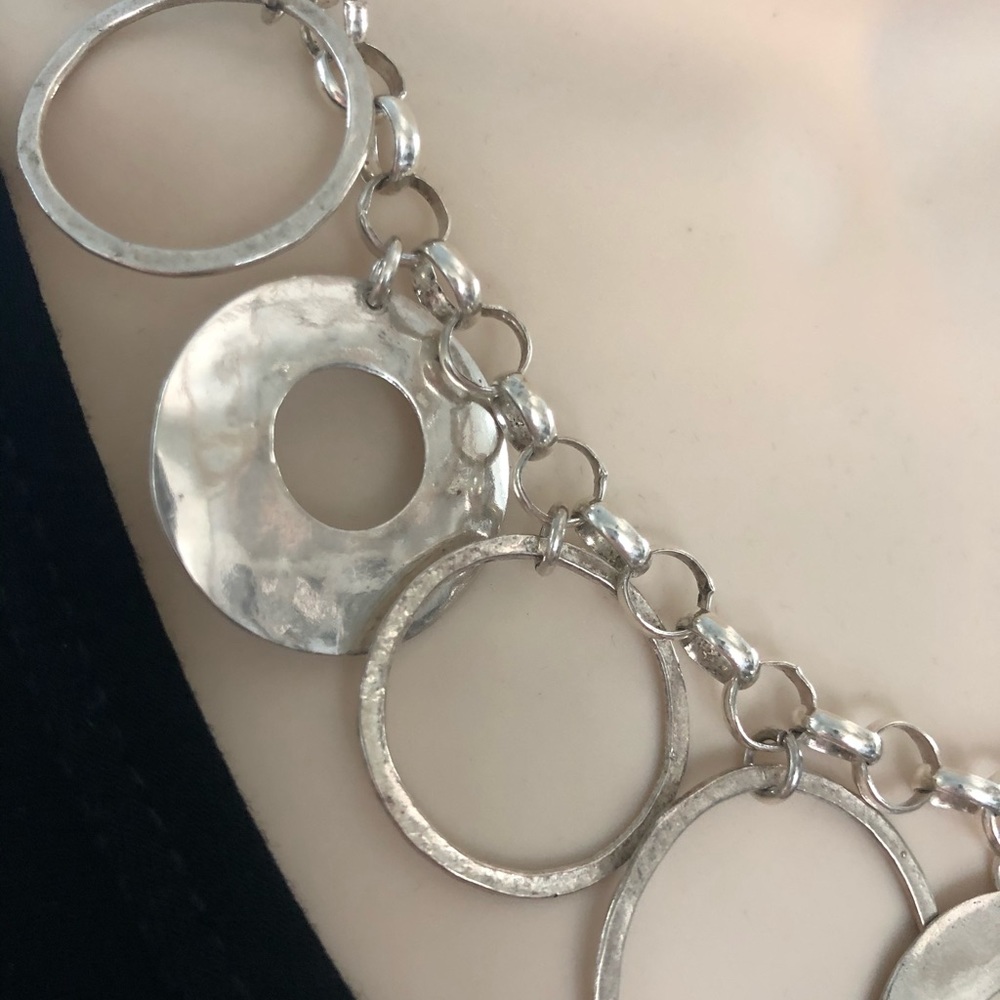 Silpada Sterling Silver .925 Circle Disc Coin Rolo Chain Link Bib Necklace - Picture 3 of 3